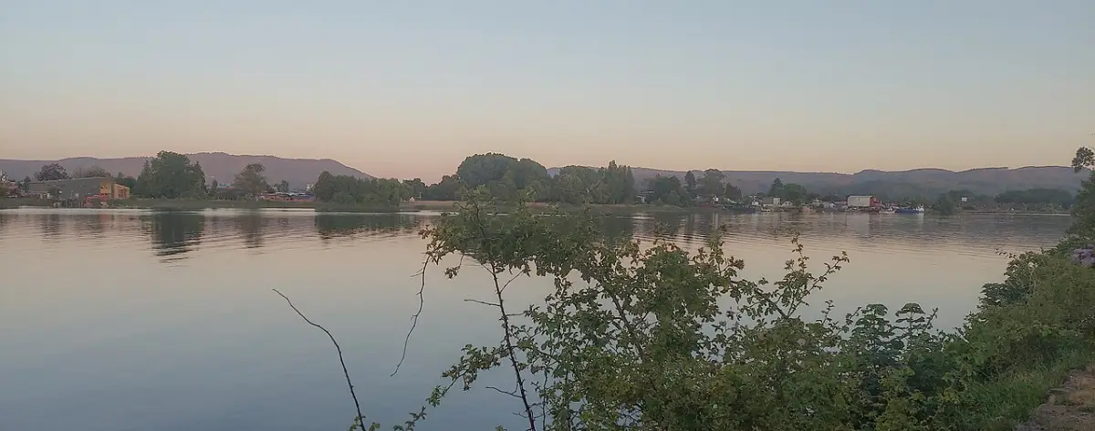 Río Calle-Calle al atardecer desde la costanera de Valdivia